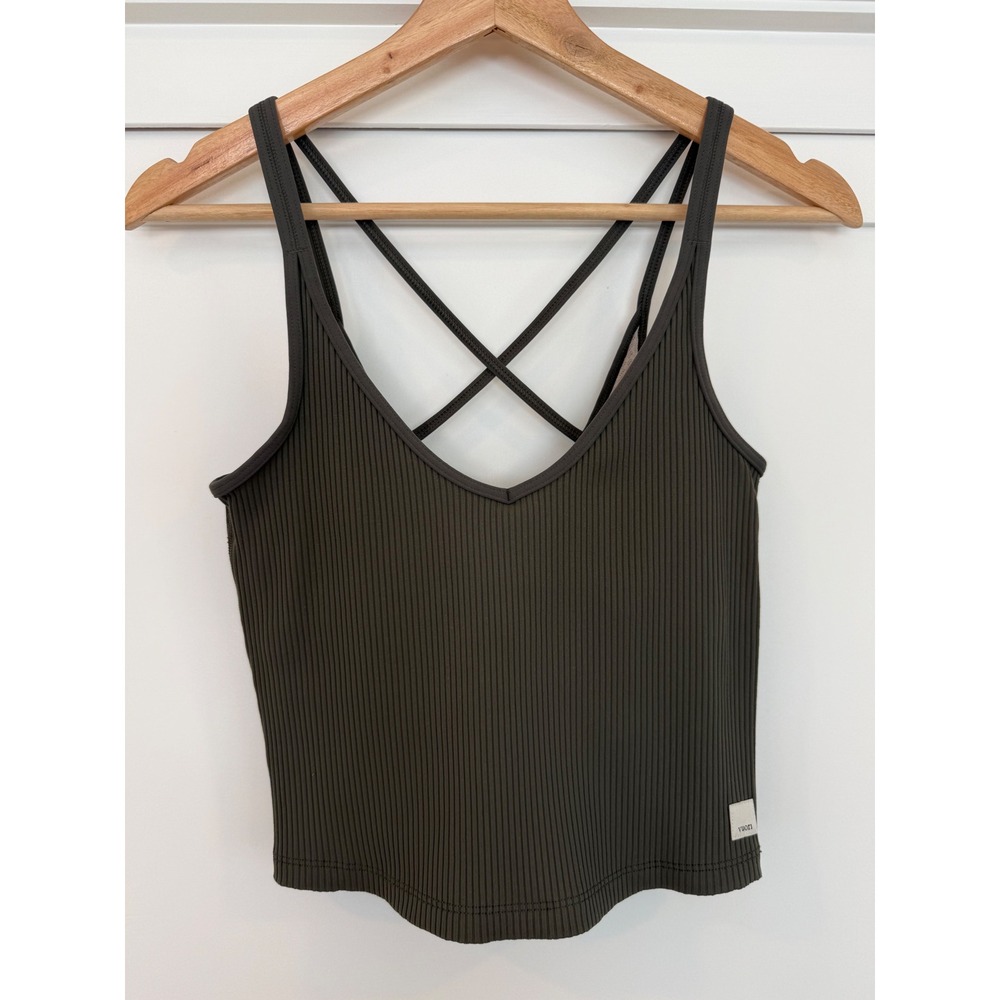 Vuori Rib Crop Tank Top Womens Oregano Green Strappy Back Yoga Athletic - XS